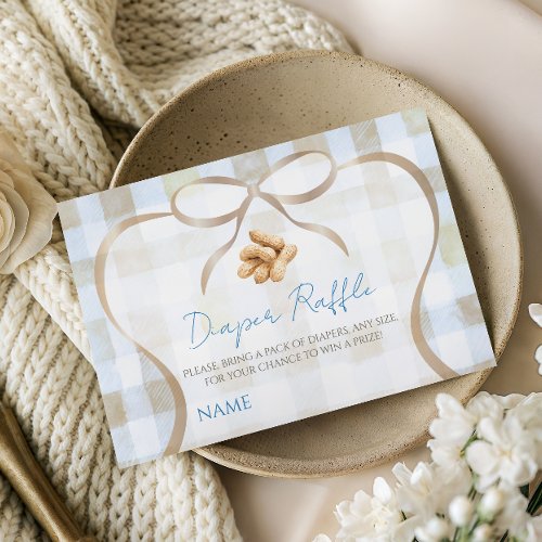 Peanut Boy Blue Gingham Baby Shower Diaper Enclosure Card