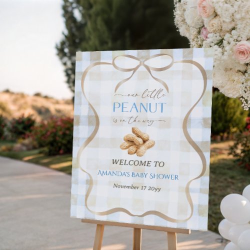 Peanut Boy Blue Gingham Baby Shower Welcome Foam Board