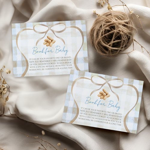 Peanut Boy Blue Gingham Book For Baby Shower Enclosure Card