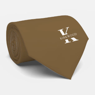 Peanut Brown Elegant Monogram + Name Neck Tie