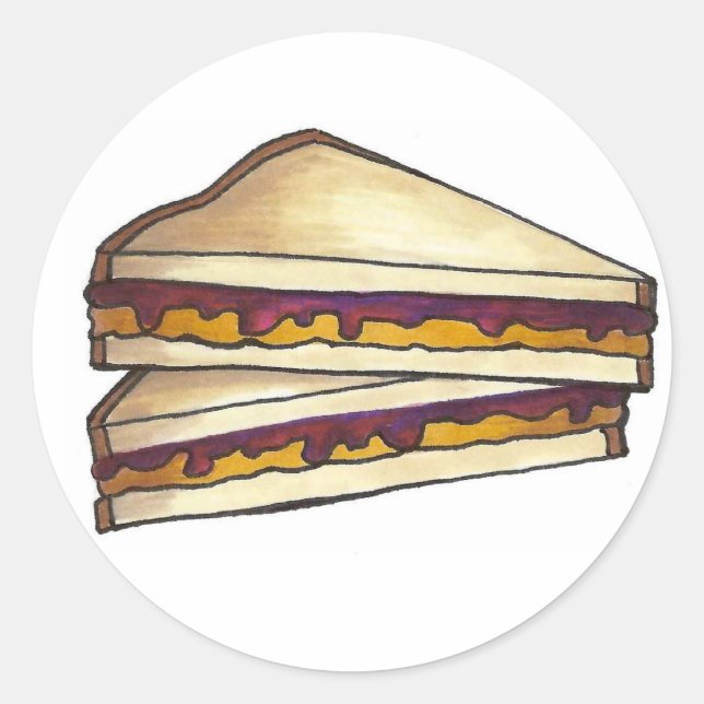 Peanut Butter and Grape Jelly Sandwich PBJ Lunch Classic Round Sticker (Front)