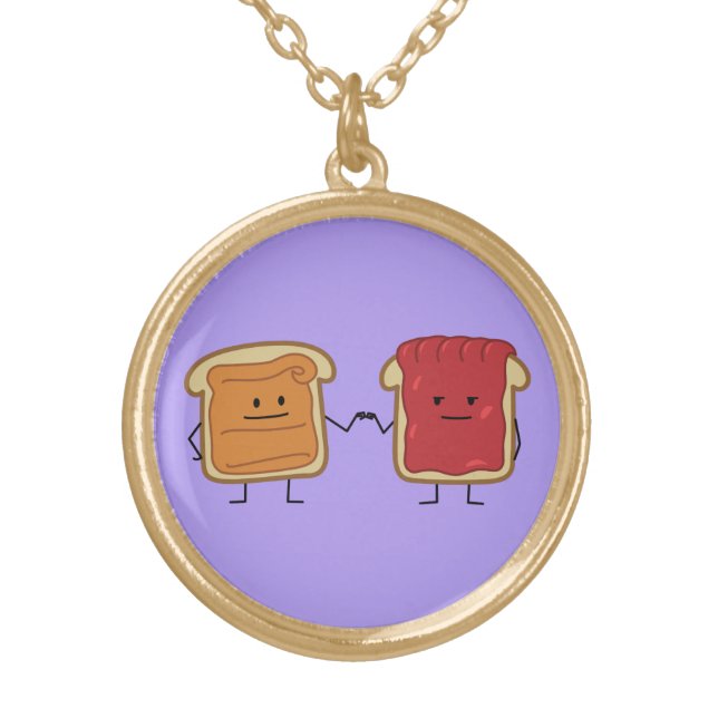 Peanut Butter and Jelly Fist Bump friends toast Gold Plated Necklace (Front)