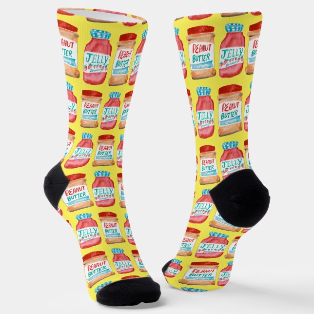 Peanut Butter and Jelly Jars Watercolor Pattern  Socks (Angled)