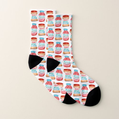 Peanut Butter and Jelly Jars Watercolor Pattern Socks