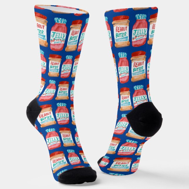 Peanut Butter and Jelly Jars Watercolor Pattern  Socks (Angled)