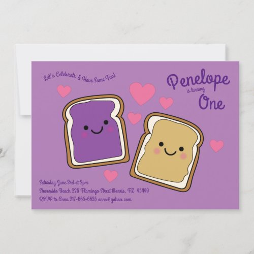 Peanut butter and Jelly Kids 1st Birthday Party Invitation