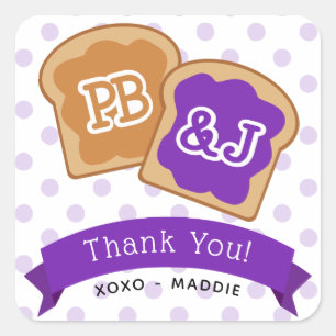 Peanut Butter and Jelly Party Favor Thank You Square Sticker