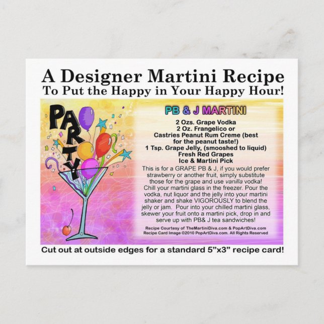 Peanut Butter and Jelly, PB&J, Martini Recipe Card (Front)