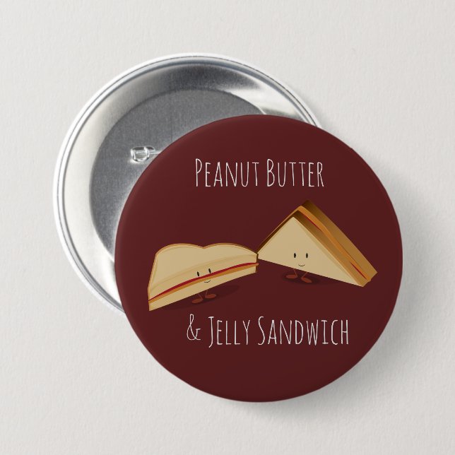 Peanut Butter and Jelly Sandwich Cartoon Food Button (Front & Back)