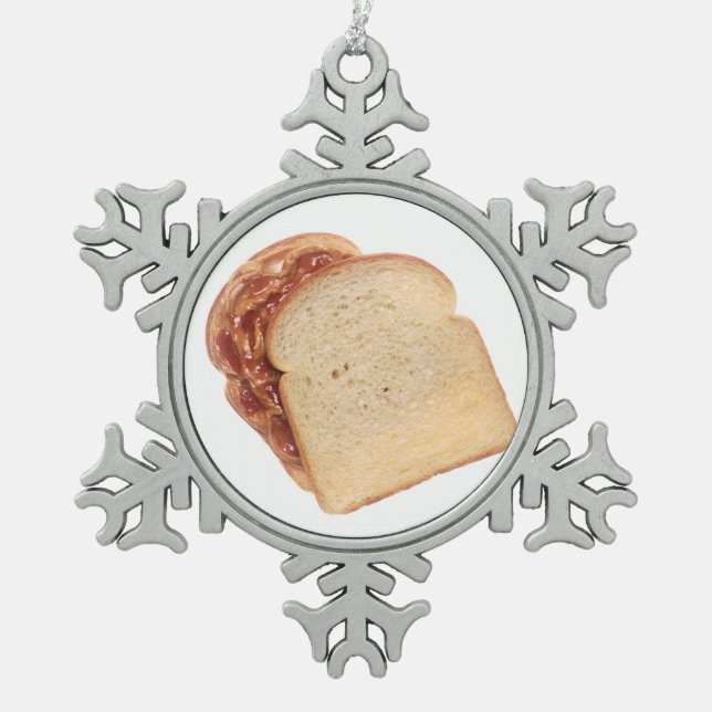 Peanut Butter and Jelly Sandwich Snowflake Pewter Christmas Ornament (Front)