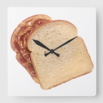 Peanut Butter And Jelly Sandwich Square Wall Clock by Alleycatshirts at Zazzle