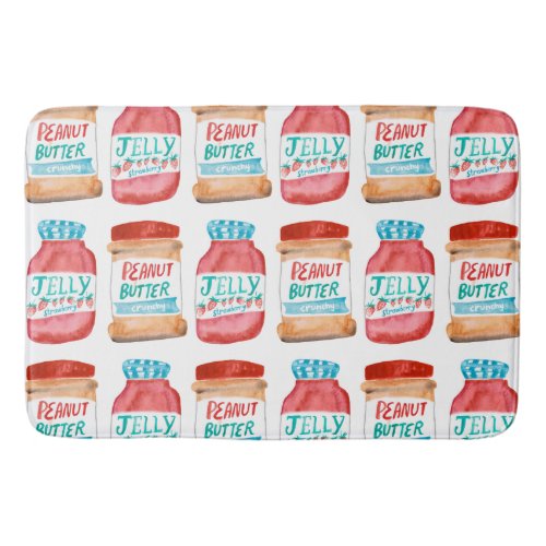Peanut Butter and Jelly Watercolor Pattern Bath Mat