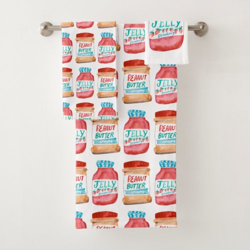 Peanut Butter and Jelly Watercolor Pattern Bath Towel Set