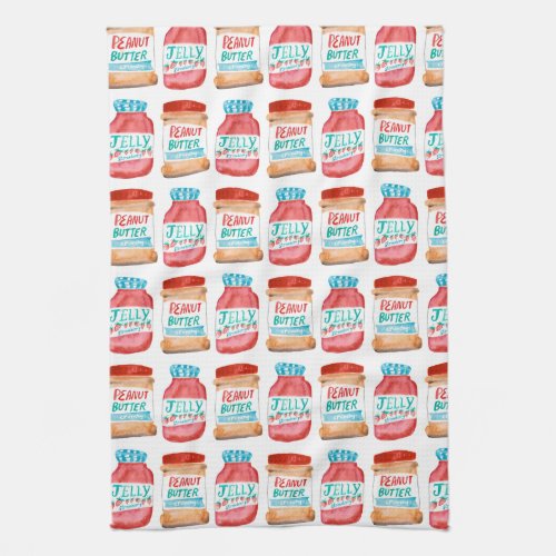 Peanut Butter and Jelly Watercolor Pattern Kitchen Towel