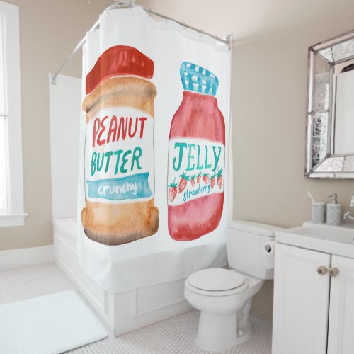 Peanut Butter and Jelly Watercolor Pattern Shower Curtain