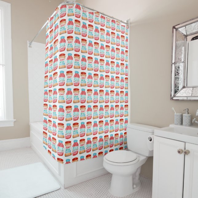 Peanut Butter and Jelly Watercolor Pattern Shower Curtain (In Situ)