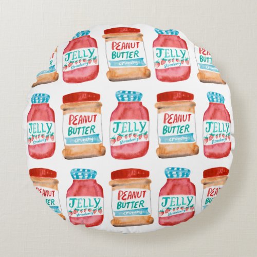 Peanut Butter and Jelly Watercolor Round Pillow