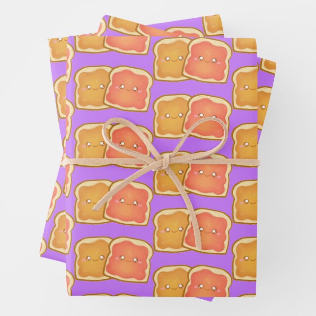 Peanut Butter And Strawberry Jelly Toast Wrapping Paper Sheets (In situ)