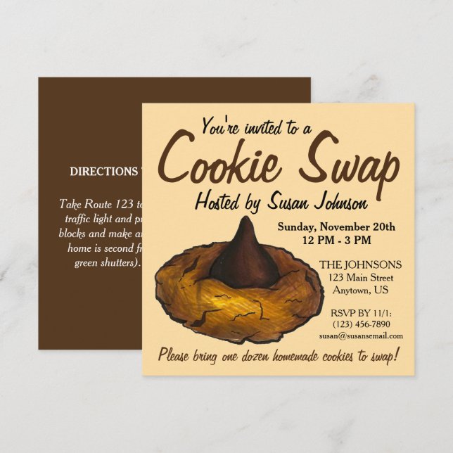 Peanut Butter Blossom Cookie Swap Party Bake Sale Invitation (Front/Back)