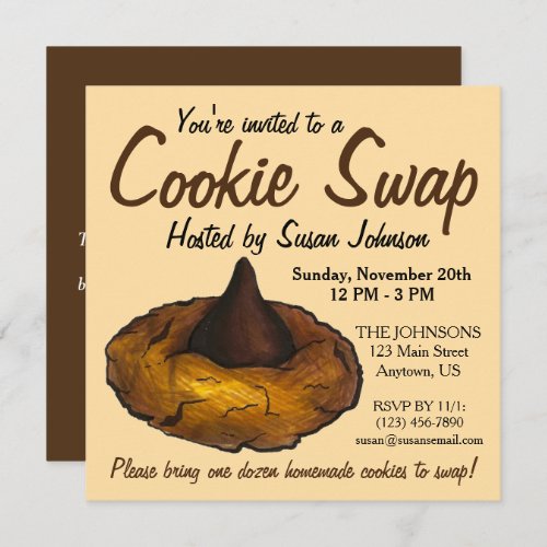 Peanut Butter Blossom Cookie Swap Party Bake Sale Invitation