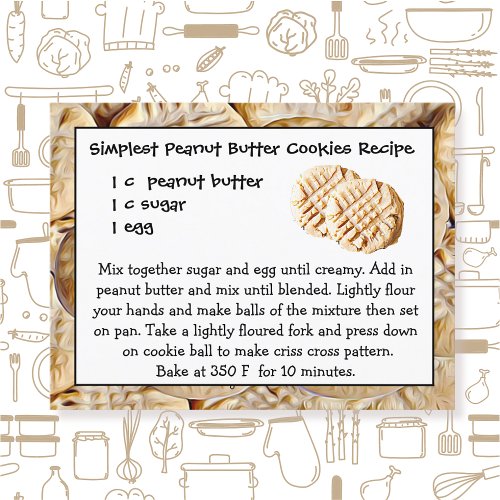 Peanut Butter Cookies Recipe Card  Postcard