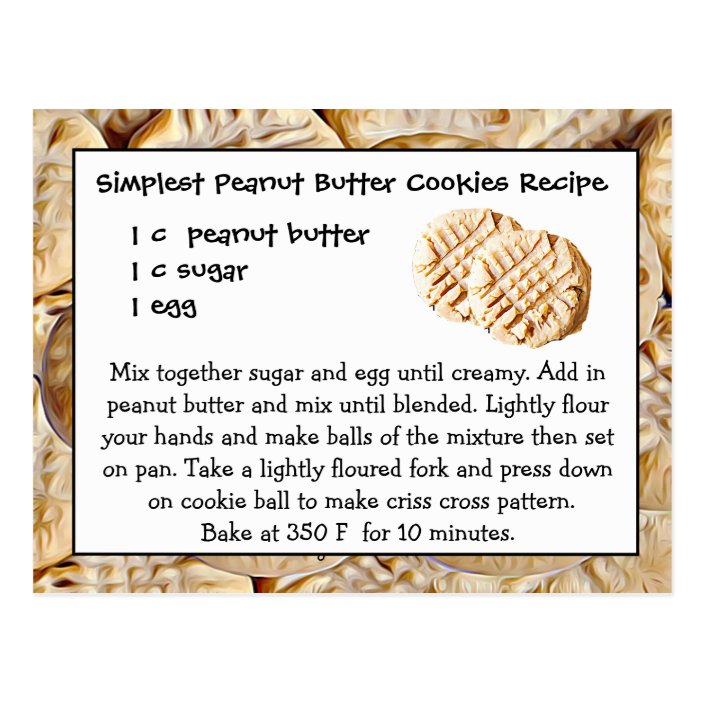 Peanut Butter Cookies Recipe Card Postcard