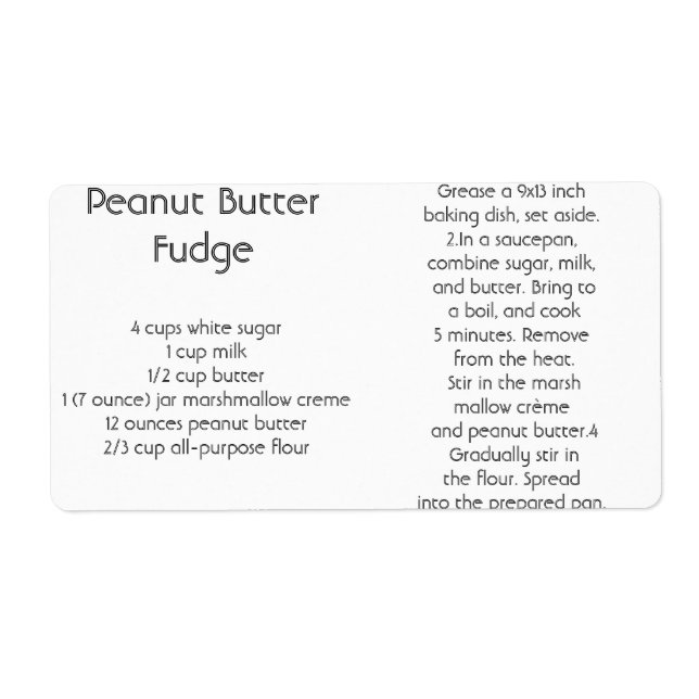 Peanut Butter Fudge Label (Front)