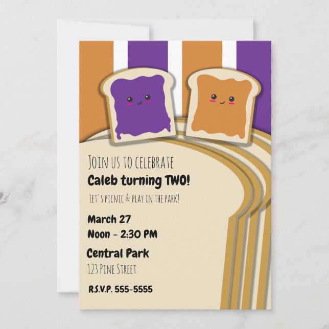 Peanut Butter Grape Jelly PB&J Birthday Party Invitation (Front)