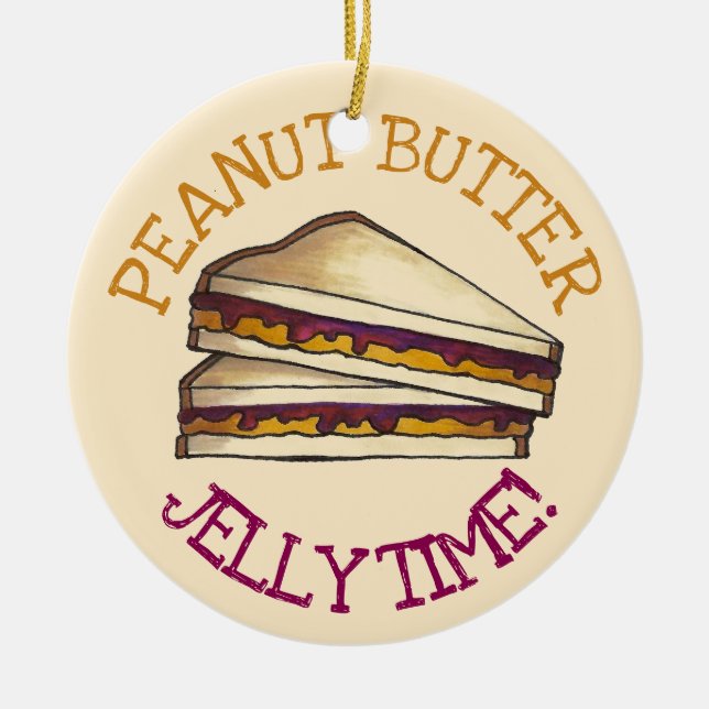 Peanut Butter Jelly Sandwich Bread Lunchtime Food Ceramic Ornament (Front)