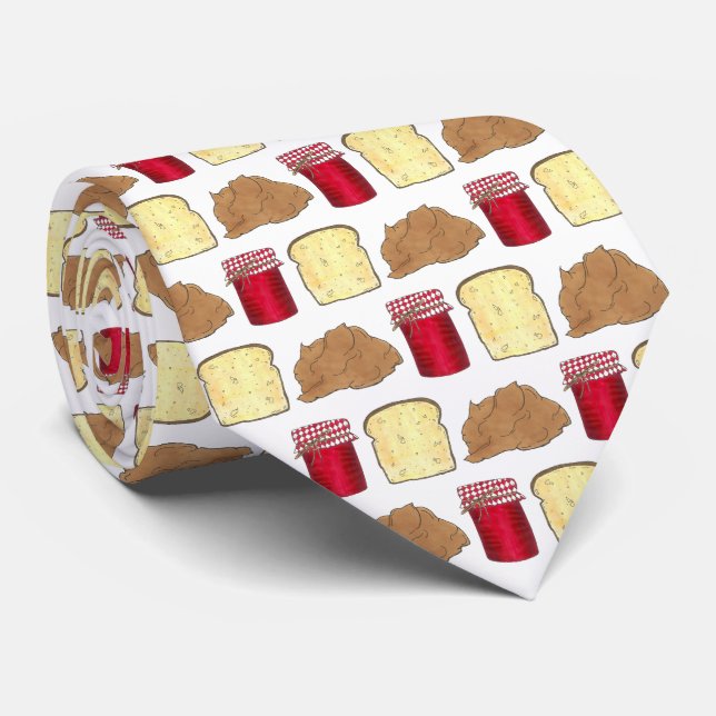 Peanut Butter Jelly Sandwich Bread Lunchtime Food Neck Tie (Rolled)