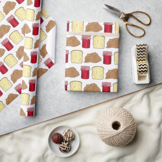 Peanut Butter Jelly Sandwich Bread Lunchtime Food Wrapping Paper (Crafts)