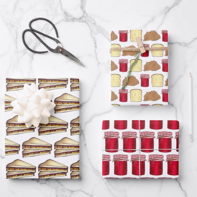 Peanut Butter Jelly Time PB&J Sandwich Bread Jam Wrapping Paper Sheets (Front)