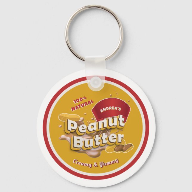 Peanut Butter Personalized Logo Cute Red & Yellow Keychain (Front)