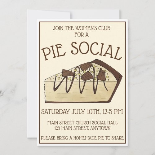 Peanut Butter Pie Social Party Dessert Bake Sale Invitation