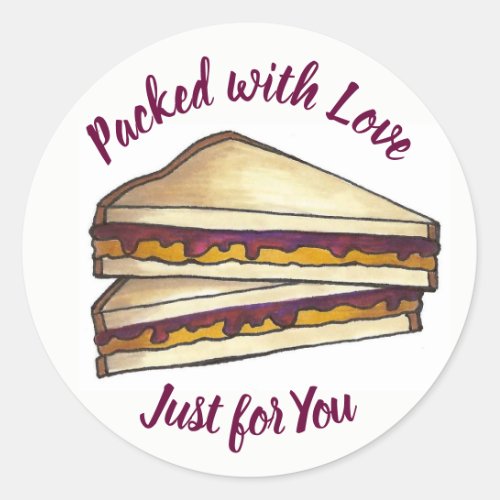 Peanut Butter Sandwich Packed with Love Lunch PBJ Classic Round Sticker