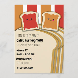 Peanut Butter Strawberry Jelly PB&J Birthday Party Invitation