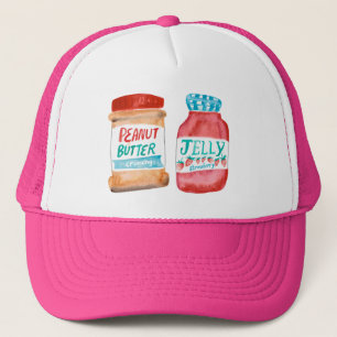 Peanut Butter & Strawberry Jelly Watercolor Art Trucker Hat