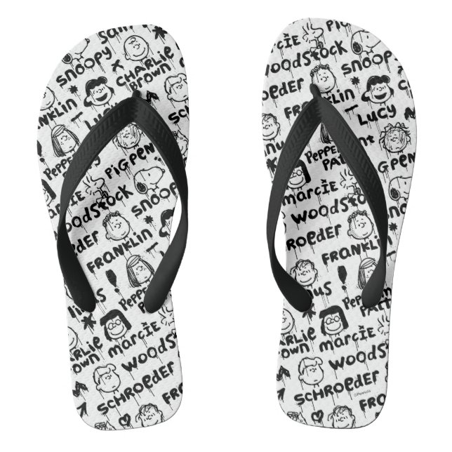 Peanut Characters Graffiti Pattern Flip Flops (Footbed)