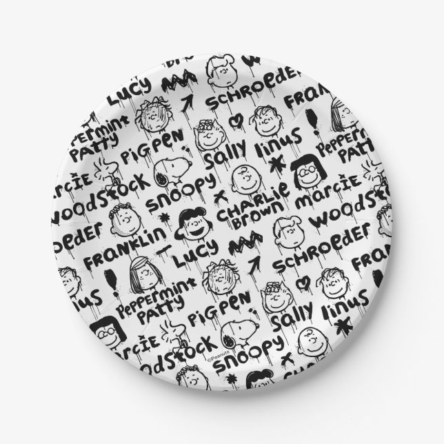 Peanut Characters Graffiti Pattern Paper Plates (Front)