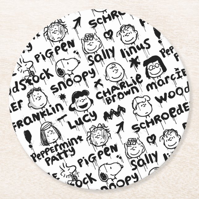 Peanut Characters Graffiti Pattern Round Paper Coaster (Front)