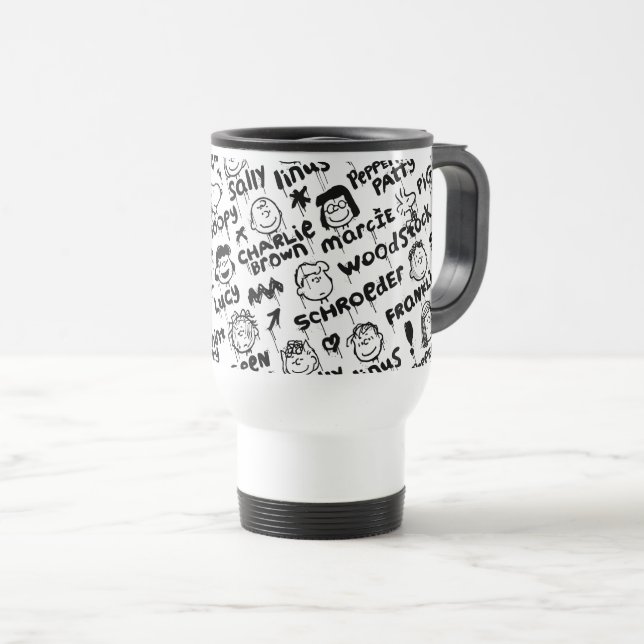 Peanut Characters Graffiti Pattern Travel Mug (Front Right)