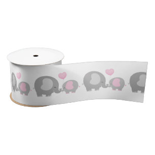 Peanut Elephant Satin Ribbon Spool Pink & Gray