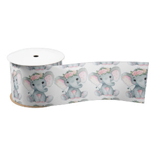 Peanut Elephant Satin Ribbon Spool Pink Roses