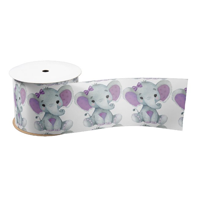 Peanut Elephant Satin Ribbon Spool Purple Bow (Spool)