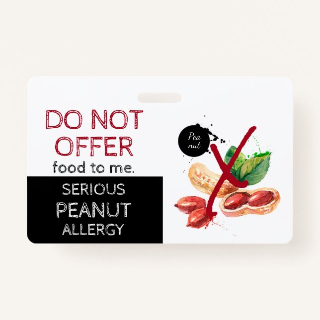 Peanut Food Allergy Alert Label Badge (Front)