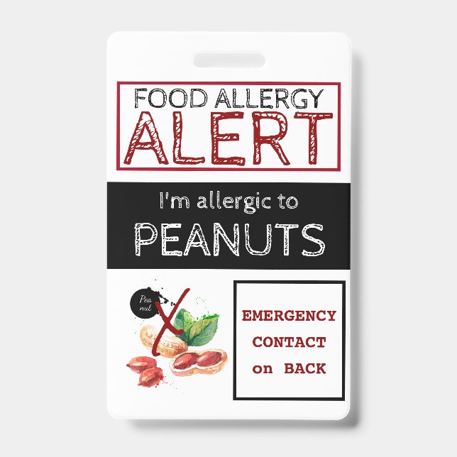 Peanut Food Allergy Alert Label Badge (Front)