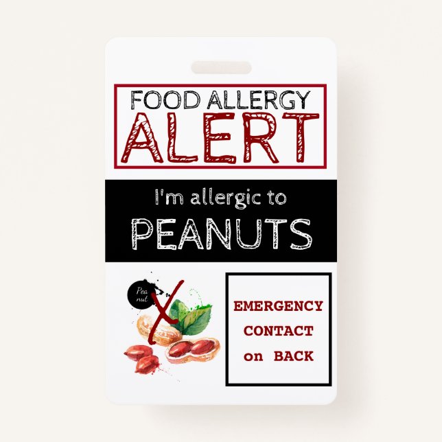 Peanut Food Allergy Alert Label Badge (Front)