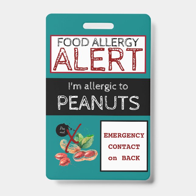 Peanut Food Allergy Alert Teal Label Badge (Front)