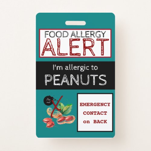Peanut Food Allergy Alert Teal Label Badge