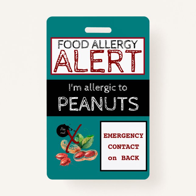 Peanut Food Allergy Alert Teal Label Badge (Front)